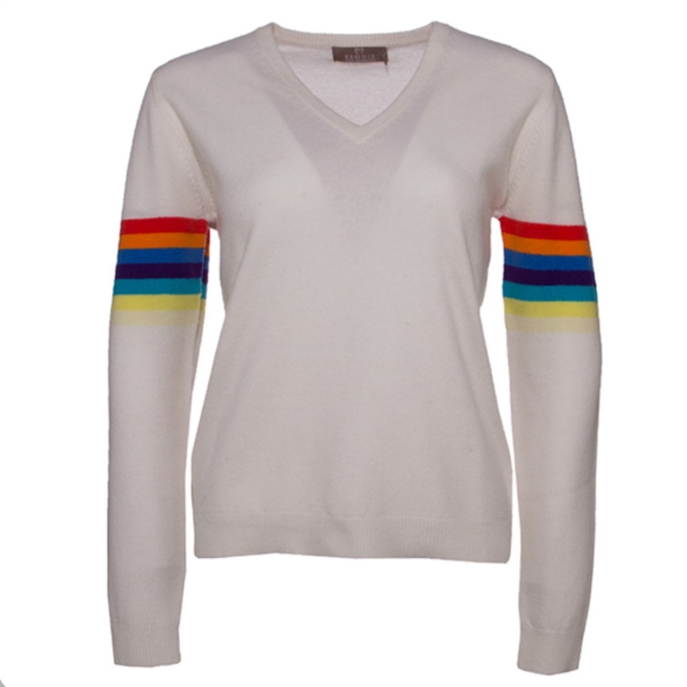 NWT Brodie Fine Cashmere V Neck Sweater in White, Size M